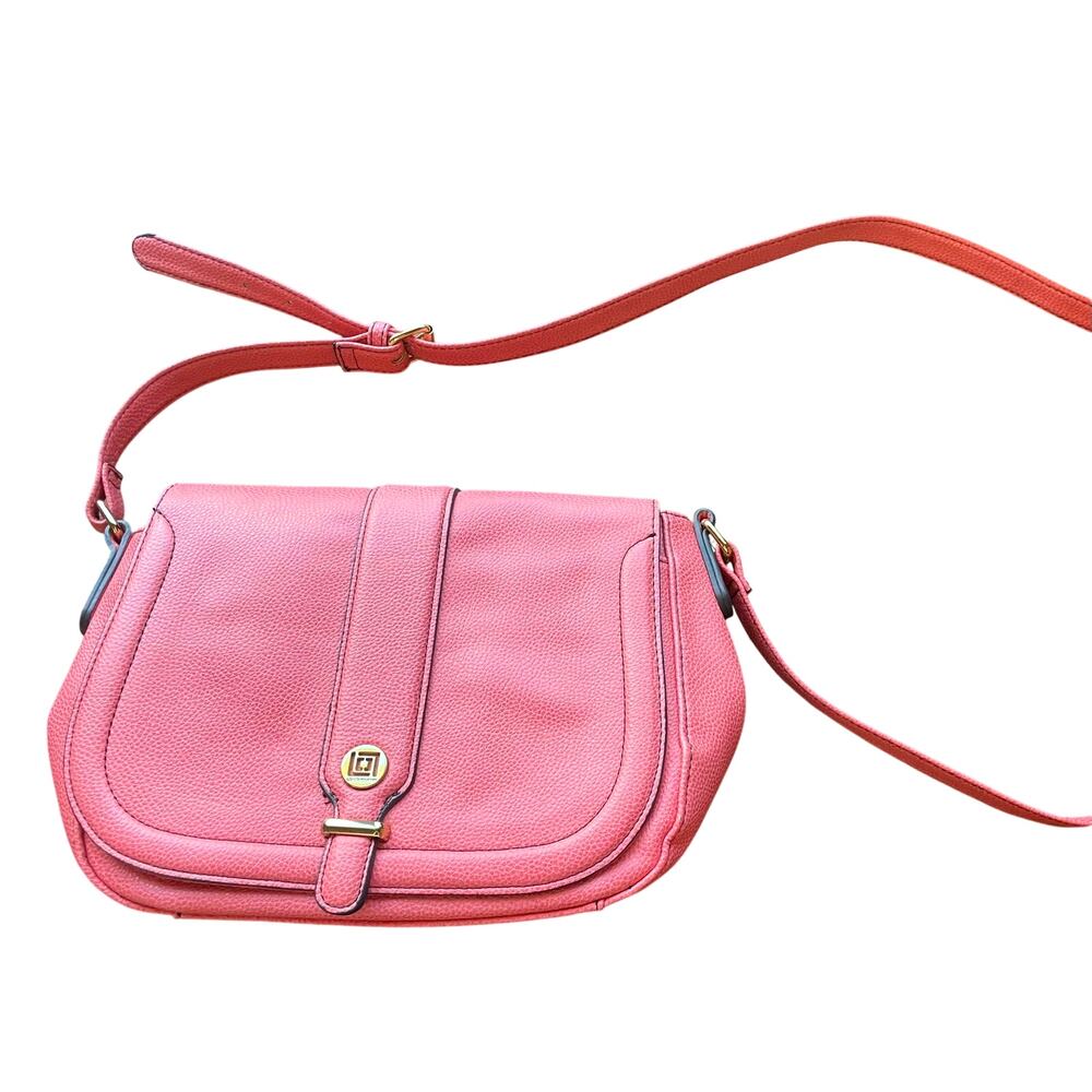 Y2K Liz Claiborne Pink Coral Crossbody Bag Adjustable Saddle Purse